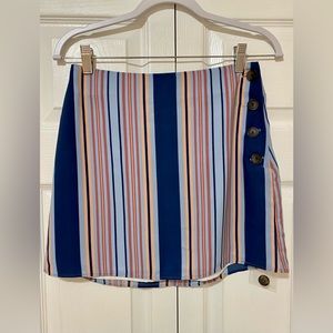 Lulus - Marin Blue Multi Striped Side-Button Skirt